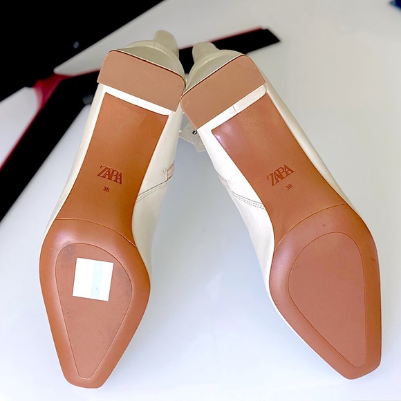 ZARA Ivory Soft Leather High Heeled Ankle Boots - Picture 13 of 16